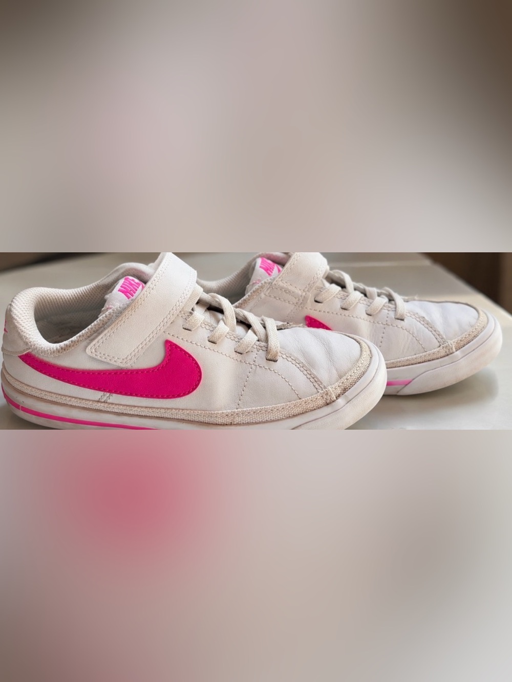Nike Toddler White Sneakers with Bright Pink Swoosh